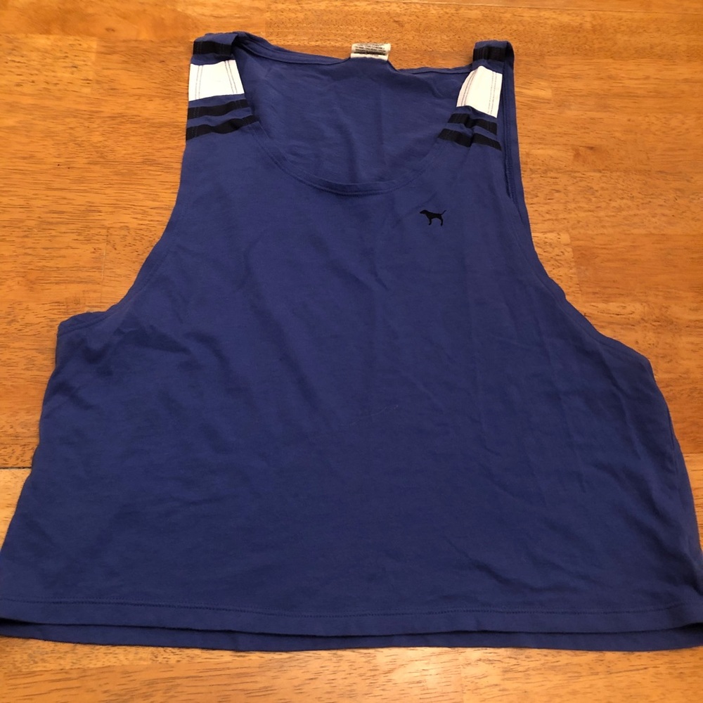 Pink royal blue, black & white tank with pup Sz M